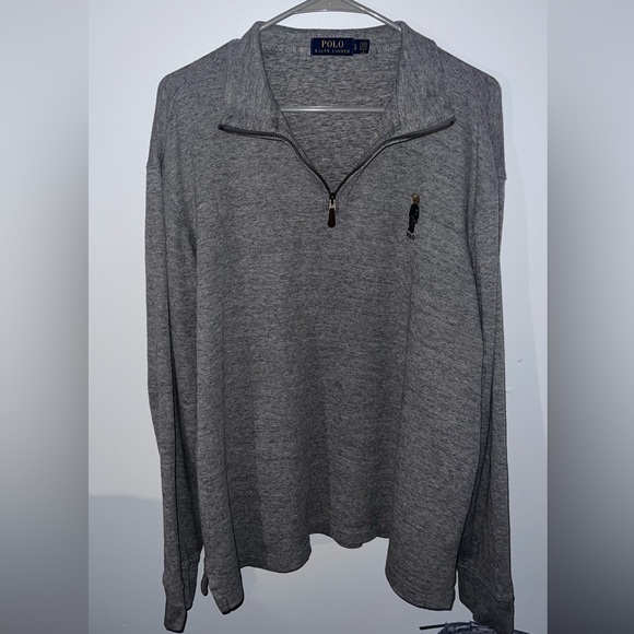Polo Ralph Lauren Teddy Bear Estate-Rib Quarter Zip Pullover Heather Grey Men L - Picture 1 of 4